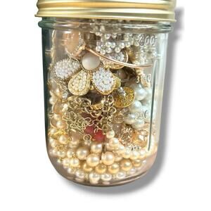 Mixed Jewelry Jar Lot Feminine Tones Floral All Good Condition Wearable Girly